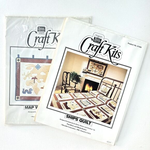 TWO Vtg Better Homes and Gardens Patterns Ships Quilt Map Wall Hanging 1985 NEW - Picture 8 of 8